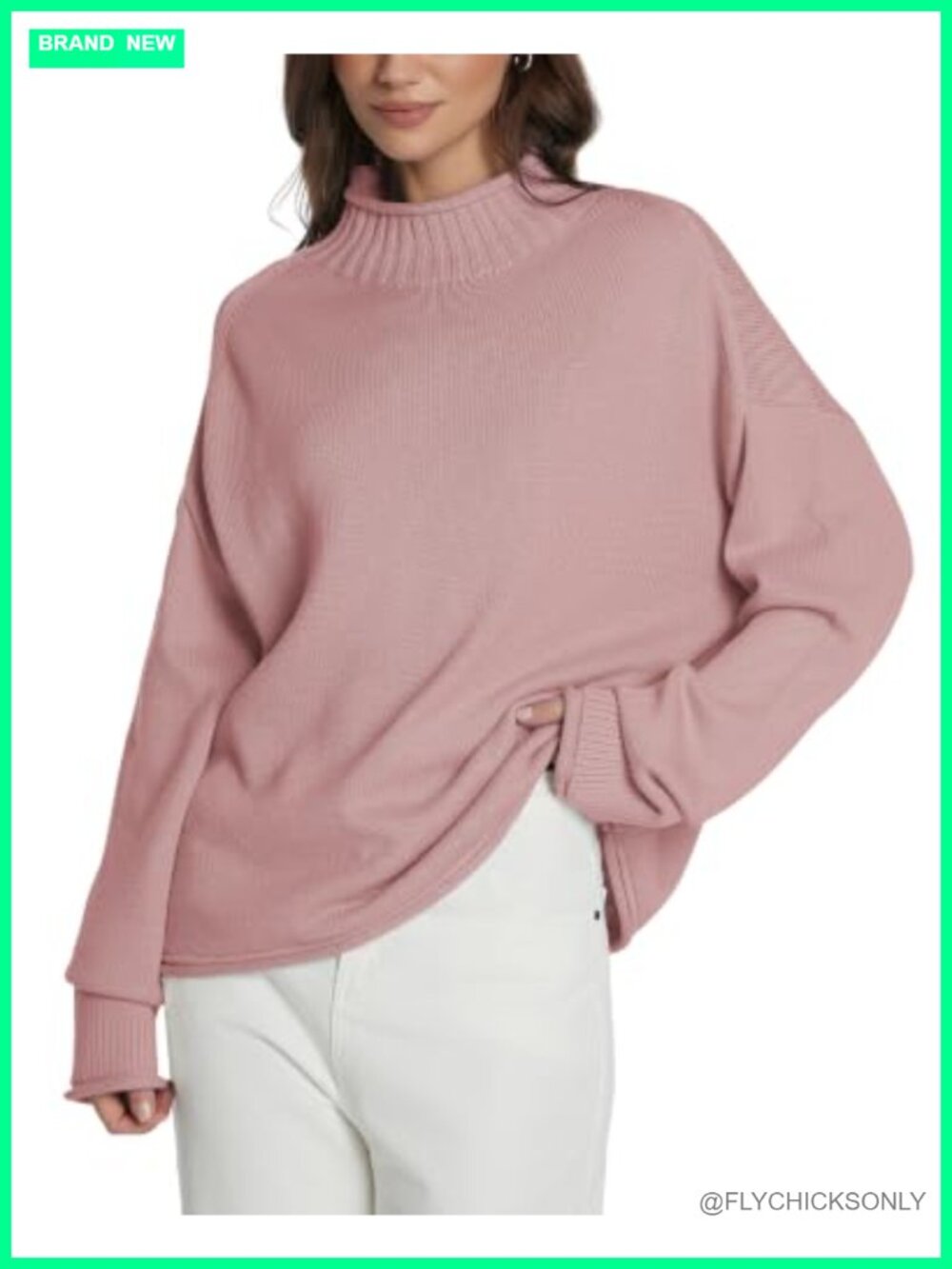 Oversized Rollneck Chunky Cotton Sweater Loose Fit Casual Pullover